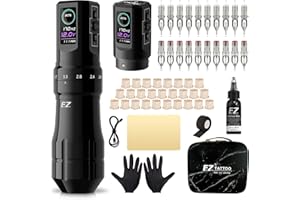 EZ TATTOO EZ Kit de Tatuaje - Kit de Máquina de Tatuar Completo con 6 Strokes 2mm-4.2mm Máquina de Tatuar Inalámbrica con Batería de 1600 mAh for Principiantes y Artistas del Tatuaje (P3 Pro Negro Brillante)