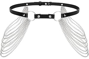 WLERTCOP Chaîne de corps punk pour femme - Chaîne multicouche - Accessoire de corps - Bijoux punk - Gothique - En cuir noir - Pour femme et fille, 105cm/42.3zoll, Cuir, Cinabre
