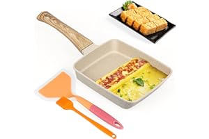dingdongji Pentole per uova Tamagoyaki,Padella per Omelette Giapponese,Padella per Omelette Squadrata,con Spatola in Silicone e Pennello ad Olio