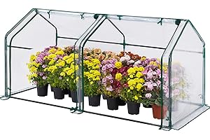 Quictent Mini Greenhouse with PVC Cover & Large Zipper Doors, Portable Flower Planter Vegetable Grow House with 50 Pcs Plant Labelsz, Waterproof & UV Protected 180 x 90 x 90 cm