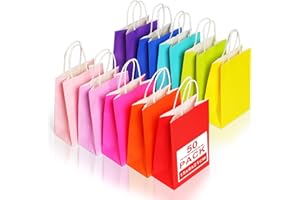 Gucass 50 Pezzi Piccolo Sacchetti Carta con Manici, Colorati Borse Carta Kraft Sacchetti da Regalo, 15x8x21cm, Shopper in Kraft Carta Borsa Regalo, per Feste Compleanno Natale Matrimoni Shopping