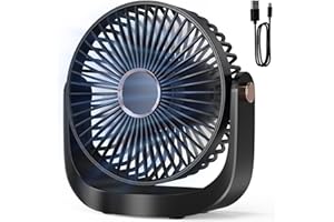 Ventilateur de Bureau Portable - 3000mAh Ventilateur de Table Silencieux USB avec Veilleuse,5 Vitesses,Jusqu'à 8h,Rotation à 360°,Faible Bruit 20 dB,Fan Sans Fil Rechargeable pour Maison Extérieur