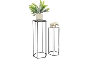 OTZ set of 2 Metal Plant Stand Black Nesting Display Table Hallway Lamp End Table Plant Stand Black Hexagon Design Corner Planter