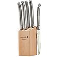 FlyingColors Laguiole Steak Knife Set, Micro Serrated Blade, Stainless Steel, Beech Wood Block, 6 Pieces