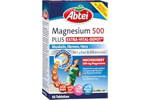 Abtei Magnesium 500 Plus Extra-Vital-Depot - hochdosiert - mit allen B-Vitaminen - für Muskeln, Nerven und Herz - vegan - 42 