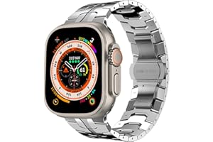Miimall Pasek kompatybilny z zegarkiem Apple Watch, solidny, regulowany, ze stali nierdzewnej, z motylkowym metalowym zapięciem, zapasowy, do modelu iWatch SE serii 8, 7, 6, 5, 4, 3, 2, 1