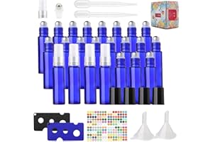 Ferry Pier 24Pcs Roll On Vuoto - Marrone 10ml Spray Bottiglie Flaconcini Vuoti Per Oli Essenziali,Profumi, Liquidi, Vuote in Vetro, Boccette con Sfera in Acciaio Inossidabile Tea Tree oil (Blu)