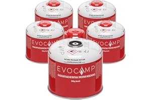 EVOCAMP Cartuccia di Gas propano butano da 300g valvola a Vite con Filettatura Europea 7/16" Cartuccia a valvola 539ml con Chiusura di Sicurezza Automatica valvola a Vite per cartucce di Gas (5X)