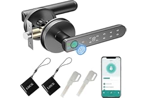 BIWIBON Fingerprint Door Lock, 5 in 1 Smart Door Knob with Smart APP/Fingerprint/IC Cards/Password/Backup Keys, Fingerprint Door Knob with Keypad for Bedroom, Office, Apartment, Black