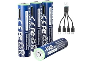 NTONPOWER Piles Lithium AAA 1,5 V 500 mWh, Rechargeables USB-C avec câble, Lot de 4, pour Lampe Torche