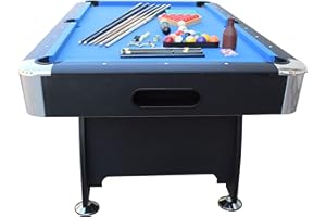 PLAY4FUN Billard Americain avec Retour de Boules Automatique et Accessoires - Tapis Bleu - 213 x 122 x 81 cm