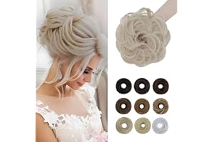 Elailite Chignon Postiche Cheveux Queue de Cheval Extensions Ondulés Chouchou Chignon Désordonné Femme [55g High Volume] #60 Blond Platine