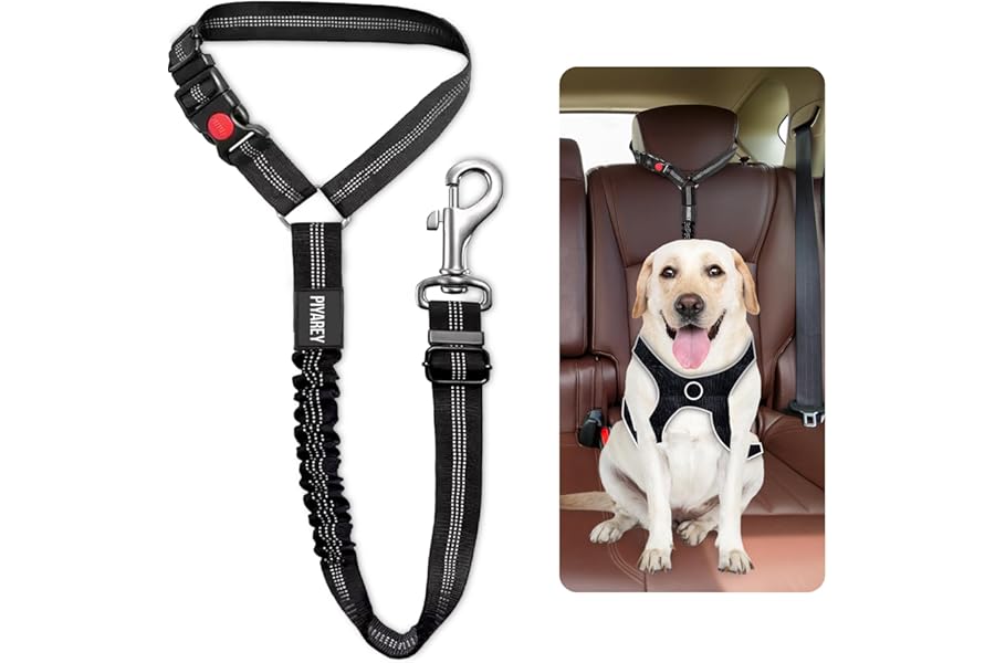 Dog Seat Belts For Cars Uk Headrest Dog Car Seat Belt Adjustable Car Harness Pet Dogs Safety Seatbelt Anti Shock Elastic Puppy Restraint Strong Leash Leads For Dogs Pets Safety (BLACK)