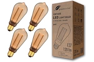 greenandco 4x Lampadina Vintage Edison LED dimmerabile | E27 ST64 | ambra | 3,5W 120lm | 1800K luce extra calda | 320° | 230V | nessun sfarfallio