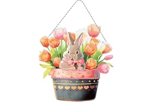 Uixxducc Diamond Painting Ostern Diamant Malerei Ornamente Ostereier Hase Acryl Anhänger Kranz mit Kette Erwachsene Basteln für Frühlingdeko (A)