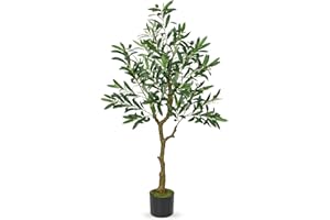 Oairse Ulivo Artificiale 4ft/122cm Piante di Olivo Finte Decorative con Frutti di Olivo e Foglie di Seta Grandi Piante da Pavimento Finte Albero Finto per Interni Esterni Home Office Soggiorno Camera