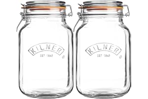 RAYWARE Kilner Clip Top Square Jar Ideal for preserving Fruit/Vegetables 2 Litre Clear (Pack of 2)