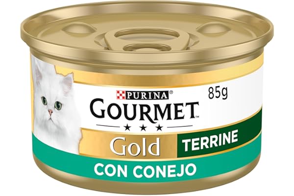 GOURMET Gold Terrine, Comida Húmeda para Gato Adulto, Paté de Conejo, Pack de 24 Latas de 85 g