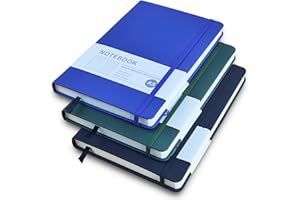 AUMAYCO Notizbuch A5, 3 Stück Hardcover Journal Notizbücher, Notizbuch Liniert a5 mit 200 Seiten, Kunstlederbezug Notizbuchs mit Elastischem Verschlussband für Schule, Büro, Schreiben (Schwarz+Blau+Grün)