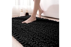 ‎DEXI DEXI Badezimmerteppich 60 x 110 cm,Chenille Badematte rutschfest,weicher Badvorleger Maschinenwaschbar,Mikrofaser Absorbent Badteppich für Badewanne,Dusche und Badezimmer - Schwarz