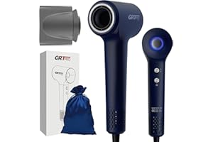 GRT PRO Secador Pelo Ionico Profesional 2200W EC-Motor 110,000 rpm Secador Pelo Viaje, 370g Ligero Silencioso Secado Rápido Brillante y Suave Para Hogar Peluquería Viajar (azul)