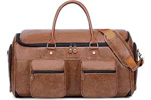 Vessgra Suit Carrier Travel Garment Bags, Suit Bags for Men Women, Leather Convertible Garment Duffle Bag for Travel with Shoes Compartment,2 in 1 Convertible Suitcase Travel Bags (Brown)