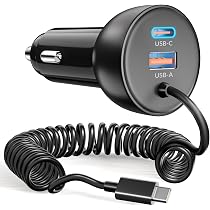 3-in-1 Autolader 75W - Sigarettenaansteker USB-C, Met Intrekbare Kabel, PD 30W En QC3.0, 3 Poorten, LED Voltage Display (zwart)