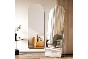 Warmiehomy Arched Full Length Mirror, 165X60cm Large Full Body Floor Standing Mirror, Hanging or Leaning Against Wall for Bedroom Cloakroom, Gold