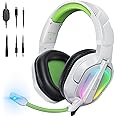 Krysenix PG2 RGB Gaming Headset for PS4/PC/Xbox, PS5 Headset with Mic, Gaming Headphones with Microphone, Ergonomic Design Over Ear with 3.5mm Jack White/Green