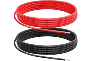 YUSVWKJ 10 Gauge Silicone Wire, 10 AWG Electrical Cable 5M（2.5m Red & 2.5m Black） 5.3mm² 1050 Strands of 0.08 mm Tinned Copper Wire for Arduino Projects/RC Cars/Boat/Drone/Battery