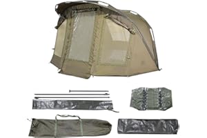 CARPZILLA Fishing Bivvy 1 Man With Door And Windows Waterproof 210D PU Aluminum Frame Portable Outdoor Shelter Camping Fishing Tent Shelter Carp Gear Equipment Ground Sheet Carry Bag 12 T Pegs Green
