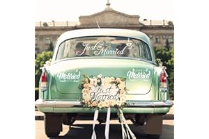COSYSPARKS Just Married Car Sticker, Just Married Decoration Car Decoration Wedding Car Decorations Wedding Sticker for Honeymoon Weddings (Pack of 3)