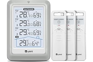 U UNNI Thermomètre Intérieur Extérieur Sans Fil, Affichage De 11.5CM Thermomètre Hygromètre Numérique Moniteur D’humidité Et De Température Avec Capteur De Portée De 100 mètres Rétroéclairage Réglable