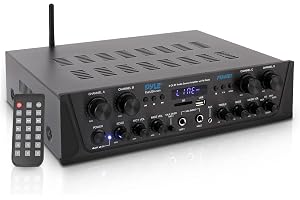 Pyle Karaoke Wireless Bluetooth Amplifier - 500W 4 Channel Stereo Audio Home Theater Speaker Sound Power Receiver w/AUX IN, FM, RCA Subwoofer Speakers OUT, USB, Microphone IN w/Echo