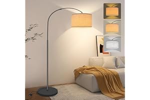 Fortand LED Lampadaire sur Pied Salon/Chambre Moderne 3 Températures de Couleur, Ampoule LED12W E27 Lampe avec Angle Réglable Abat-jour en Lin & Interrupteur au Pied, 165cm