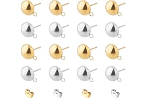 UNICRAFTALE 40pcs 2 Colori 10mm Orecchino A Perno Semicircolare 0.8mm Orecchino A Perno in Acciaio Inossidabile con Perno Ad Anello per Orecchino da Donna Fabbricazione di Gioielli Fai da Te