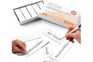 ‎ECENCE ECENCE Magnetstreifen beschreibbar 40 Stück - 100mmx30mm - abwischbare Magnetschilder - Magnet-Etiketten zuschneidbar für Whiteboards, Kühlschränke, Magnettafeln - Weiss
