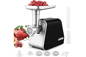 Nictemaw Picadora de carne eléctrica, 2000 W, con 3 discos perforados, accesorio para salchichas y pastelería para verduras, carne y galletas