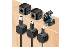 Alaoo 6 Pièces Clips de Gestion de Câbles Magnétiques,Clips de Câble Autocollants Organisateur de câbles de Bureau pour la Maison le Bureau la Cuisine, le Mur la Voiture la Chambre(A-Noir)