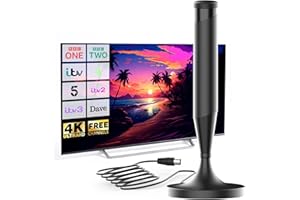 ATOMDREAM TECH Indoor TV Aerial with Magnetic Base – 5M Coaxial Cable, 360° Reception Digital Freeview Aerial for Smart TVs, Supports 4K 1080p HD Signal, Compact Indoor Aerial for Strong Signa