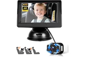 VECHTEL Telecamera per auto Baby HD, monitor da 4,3'' con telecamera per sedile posteriore,telecamera per specchietto retrovisore per seggiolini auto di sicurezza ruotabile a 360° per seggiolini