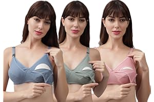 SPUNN Women's Cotton Feeding Bra/Nursing Bra Non Padded Wire Free Maternity Bra Pack of 3