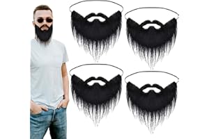 EUPSIIU 4 Pack Party Fake Beard, Facial Novelty Mustache Prop, False Beard Adjustable Elastic Rope for Festival Party Costume, Masquerade Party, Men Kids Gatherings Cosplay Supplies (Black)