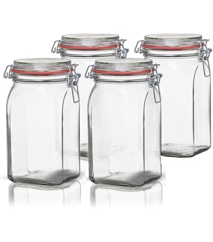 gouveo Set van 6 voorraadpotten, 1000 ml, geribbeld, met beugelsluiting, glazen van glas met draadbeugelsluiting, bewaarpotten voor keuken en huishouden (BG1000R gouveo Set van 6 voorraadpotten, 1000 ml, geribbeld, met beugelsluiting, glazen van glas met draadbeugelsluiting, bewaarpotten voor keuken en huishouden (BG1000R