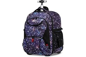 LIGSAN Backpack with Wheels for Boys Girls Adults, 17inch Wheeled Backpack for School Trolley Bag Rucksack on Wheels College Large Laptop Bag Durable Travel Carry on Luggage Roller Bookbag, Galaxy Purple