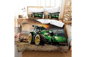 Gegeryozer Copripiumino Trattore 220×240 cm Set di Biancheria da Letto per Bambini Copripiumino Trattore in Microfibra + 2 Federe 50×75 cm(T3)