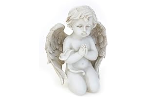 TEMPELWELT® Figurine d'Ange Décorative Funéraire Priant 14 cm - en Polystone Vieux Blanc, Antique - Décoration Tombe, Deuil - Enfant Pierre Tombale