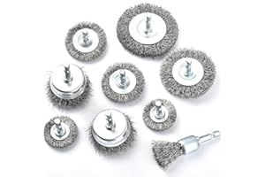 CENBEN 9PCS Wire Brush Wheel Cup Brush Set, 1/4 Inch Hex Shank Coarse Carbon Steel Wire Wheel for Cleaning Rust, Stripping and Abrasive, Wire Brush Drill Attachment