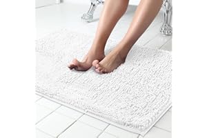 ITSOFT Chenille Bath Mat, Non Slip Bathroom Mat for Bathroom, Absorbent & Machine Washable Toilet Mat, Soft Plush Bathroom Rug, Bathroom Accessory (60x50cm, White)