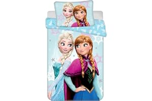 Jerry Fabrics Light Blue Frozen Bedding Set for Baby or Junior Bed, 100% Cotton, Duvet Cover 100 x 135 cm + Pillowcase 40 x 60 cm, Reversible, Blue